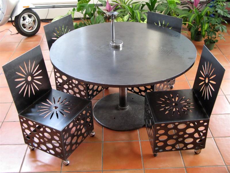 Steel table and four chairs, roy mackey, flamingsteel.com